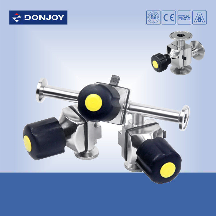 316L มินิ ประเภท 3 ทาง สุขภาพ วาล์ว Diaphragm ประเภท L กับ tri clamp ปลาย
